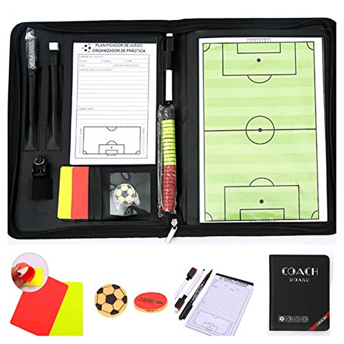 CHSEEA Fußball Taktikmappe mit Reißverschluss, Taktiktafel Fussball Coach-Board Coach Mappe für Professional Fußball Trainer mit Taktik-Notizblock, Magnete, Stifte, Radiergummi #3 von CHSEEO