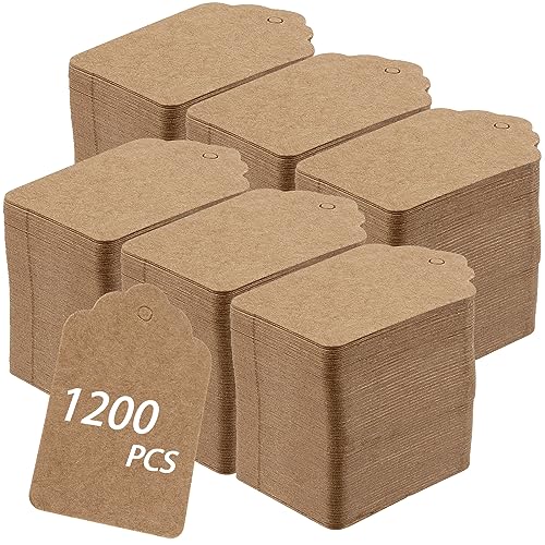 CHEUKYIU 1200 Stück Kraftpapier Anhänger Kleinen Preisetiketten Hängeetiketten 5 x 3,2cm Mini Geschenk Anhänger DIY Etiketten zum Basteln, Weihnachten, Geburtstag, Hochzeitr, Braun von CHEUKYIU