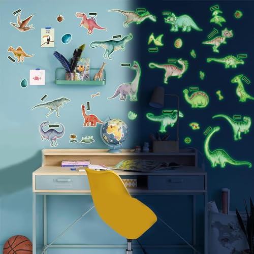 CHEVVY Wandtattoo Dino Leuchtaufkleber Leuchtende Dinosaurier Wandsticker 20 Verschiedene Dinosaurier Geschenke Dinosaurier Wandtattoo für Kinderzimmer Schlafzimmer von CHEVVY