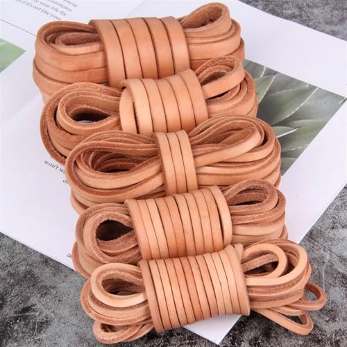 Lederband 4mm Dicke 4/5/6/8/10mm Echtes Leder Flache Tanga Leder Schnur String Seil for DIY Halskette Armband DIY Schmuck Machen Flache Lederschnur (Color : Brown, Size : 5X4mm) von CHEWYZ