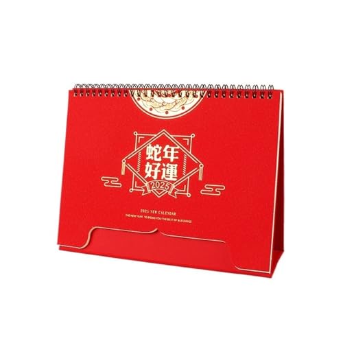 CHFYIJYHM 2025 Jahr der Schlange Tischkalender, horizontal, rot, chinesischer Stil, Schreibtisch-Notizblock, Kalender, Ornament, Geschenke, Kalender, chinesische Malerei (B) von CHFYIJYHM