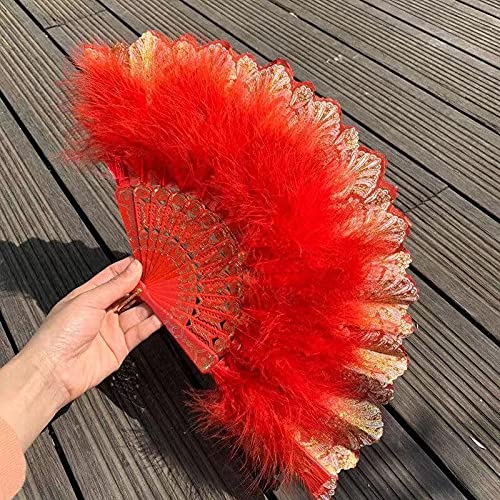 CHFYIJYHM Faltbarer Handfächer, Feder-Faltfächer, japanischer süßer Feenmädchen-Dunkler Gothic-Hoftanz-Handfächer mit Anhänger, Geschenk for Hochzeit, Party, Dekoration, Faltfächer(Red) von CHFYIJYHM