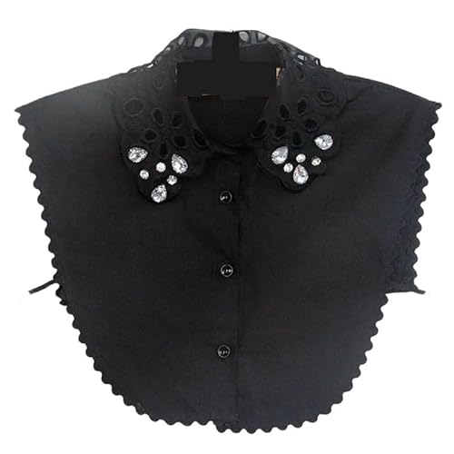 CHFYIJYHM Frauen Hemd Falschen Kragen Blume Hohl Abnehmbare Gefälschte Kragen Revers Bluse Top Krawatte Business(Black) von CHFYIJYHM