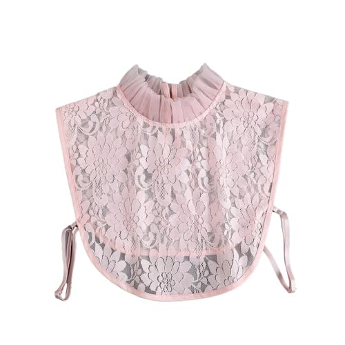 CHFYIJYHM Gefälschter Kragen aus Spitzennetz, hoher Stehkragen, Rüschen, Pullover, Bluse, Hemd, falscher Kragen, weibliche Baumwolle, Abnehmbarer Abnehmbarer Kragen(Pink) von CHFYIJYHM