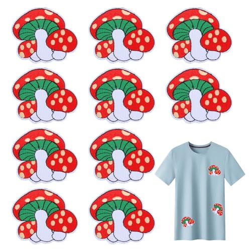 CHGCRAFT 10 Stück Pilz mit Polka dot Lovely Cartoon Bestickte Aufnäher zum Aufbügeln Badge Sign Patch für Kleidung, Rot von CHGCRAFT