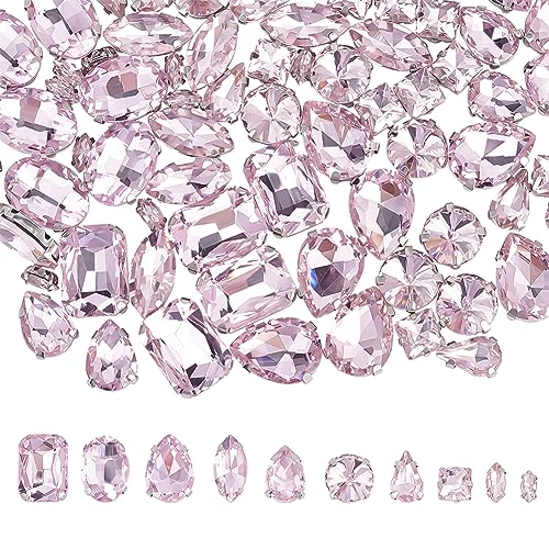 CHGCRAFT 100 Stück 10 Stil Strasssteine zum Aufnähen Glas Strasssteine Metall zurück Prong Einstellung Nähen Klaue Strassstein für Kostüm Kleidung Kleid Ohrring Hell Amethyst, Rosa violett von CHGCRAFT