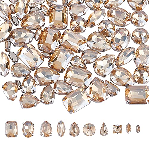 CHGCRAFT 100 Stück 10 Stil Strasssteine zum Aufnähen Glas Strasssteine Flatback Sew on Crystals Kralle Strassstein für Handwerk für Kunsthandwerk Kostüm Kleidung Schmuck, Gold von CHGCRAFT