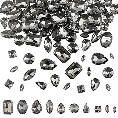 CHGCRAFT 100 Stück 10 Stil Strasssteine zum Aufnähen Glas Strasssteine Metall Back Prong Einstellung Nähen Klaue Strassstein für Kostüm, Kleidung, Kleidung, Kleid, Ohrring, Gürtel Schuhe Licht Schwarz von CHGCRAFT