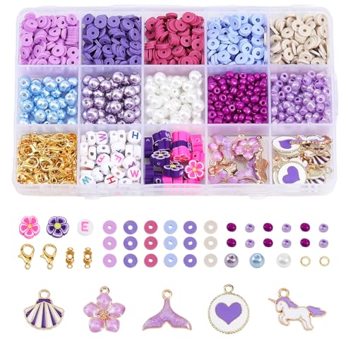 CHGCRAFT 1150Pcs Polymer Ton Perlen Blume Shell Einhorn Anhänger Legierung Emaille Anhänger Armband Making Kit für Schmuck Armbänder Ohrringe Halskette machen von CHGCRAFT