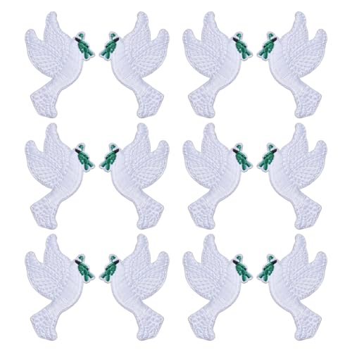 CHGCRAFT 12 Stück 2 Stile Peace Dove Patch Taube selbstklebende Flicken weiße Taube bestickte Applikation für DIY Nähen Handwerk Zubehör Stoffreparatur, 35 x 51 x 2 mm von CHGCRAFT