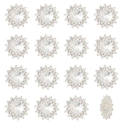 CHGCRAFT 16 Stück Blume Splitter Strass Knöpfe Strass Schaft Knöpfe Crystal Embellishments für Kleidung Schmuck machen DIY Nähen Dekoration Flaschen, Platin, 0,83x0,41 Zoll von CHGCRAFT