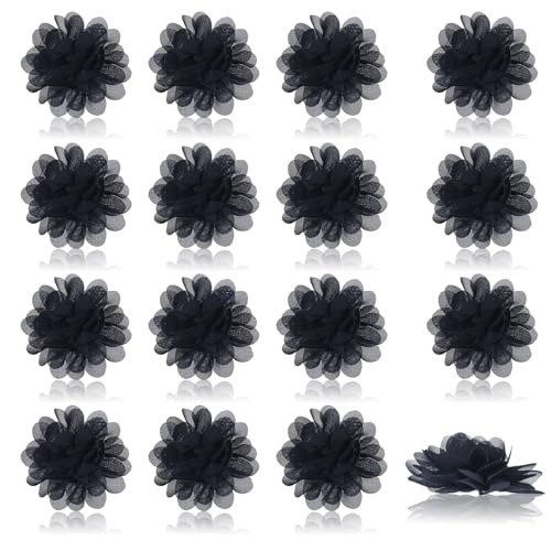 CHGCRAFT 16 Stück Chiffon Blumen Schwarze Chiffon Blumen Stoffapplikationen Zum Nähen Netzstoff Blumen Stoffapplikationen Zum Nähen 3D Dekoflicken Für Kleidung Stirnbänder Blumen Hochzeitskleid von CHGCRAFT