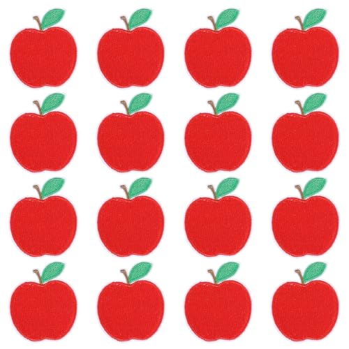 CHGCRAFT 16 Stück roter Apfel Bügelaufnäher gestickte Aufnäher bügeln Apfel Polyester Baumwolle Bügeln auf Kostüm Zubehör für Kleidung Jacken Jeans Rucksäcke, Rot, 1.81x1.59x0.06 Zoll von CHGCRAFT