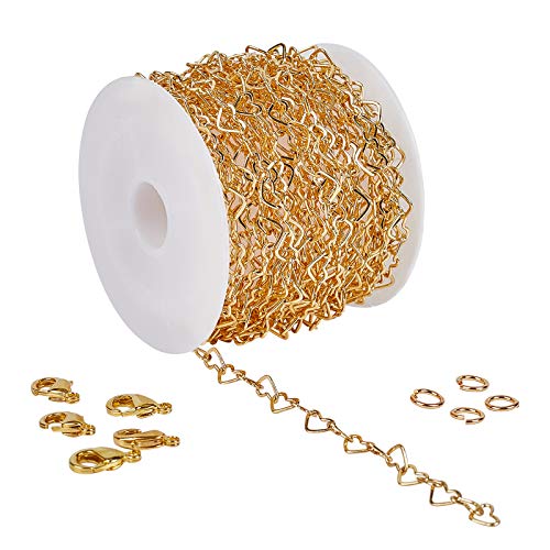 CHGCRAFT 16.4Feet Messing Herzgliederketten Gelötete Goldene Kabelketten Mit Spulenhummerklauenverschlüssen Und Biegeringen Für Die Schmuckherstellung von Armbandketten von CHGCRAFT