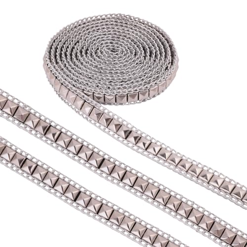 CHGCRAFT 2,5 Yards Hot Fix Pyramide Nailhead Trim Legierung Kette Niet Kegel Kette Eisen auf Nailhead Trim für DIY Polsterung Projekte Schuhe und Hüte Zubehör, Platin, 0.67x0.16 Zoll von CHGCRAFT