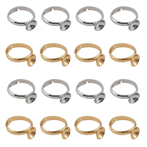 CHGCRAFT 20Pcs 2Farben Einstellbare Messing Ring Findings Offene Manschettenringe Findings Flache runde Pad Ring Basiseinstellungen für DIY Ring Schmuck Herstellung Hochzeit Geburtstagsgeschenk, 7.5mm von CHGCRAFT