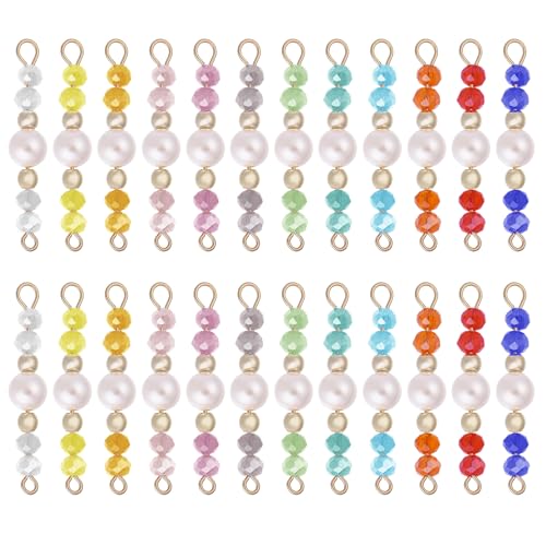 CHGCRAFT 24 Stück 12 Stil Glas Runde Connector Charms Perle Verbinder Charms Edelstein Charms Armband Zubehör Links mit Messing Findings für Schmuck Crafting von CHGCRAFT