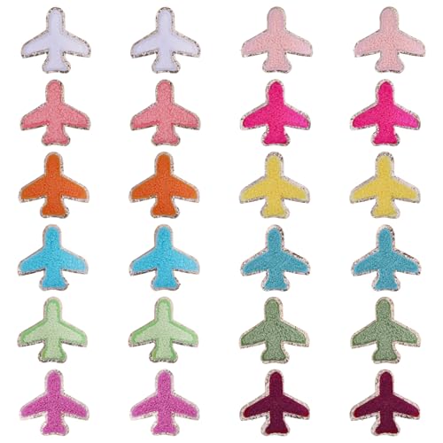 CHGCRAFT 24 Stück 2 Satz Flugzeug Aufnäher Mixed Color Airplane Appliques Sewing Patches Airplane Patches für Kleidung Jacken Taschen Hut Nähen bestickt Flugzeug Patches für DIY Dekoration von CHGCRAFT