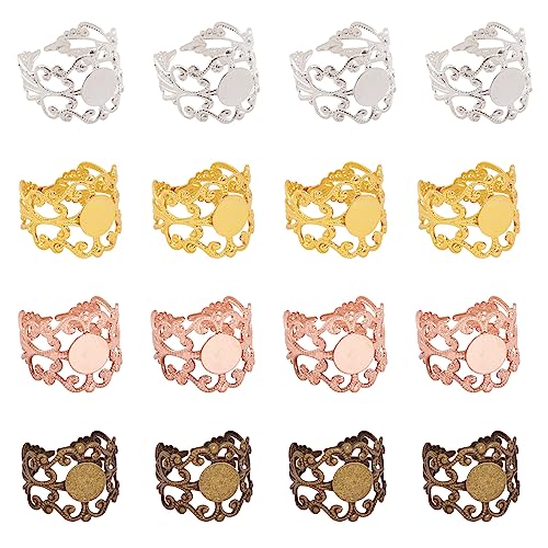 CHGCRAFT 28pcs 4Farben Einstellbare Messing Ring Einstellung Offene Manschette Ring Findings Oval Cabochon Filigrane Lünette Tablett Blank für DIY Ring Schmuck Herstellung, 8mm von CHGCRAFT