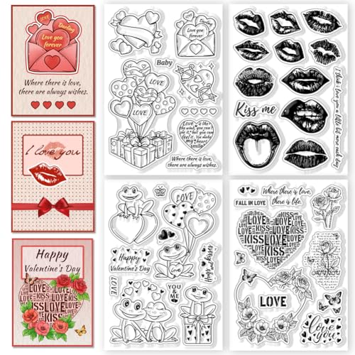 CHGCRAFT 4 Stück Valentinstag Clear Stamps Herz Blumen Frosch Transparenter Stempel Liebe Lippen Silikon Stempel Siegel für DIY Scrapbooking Journaling Fotoalbum Dekorative Kartenherstellung von CHGCRAFT