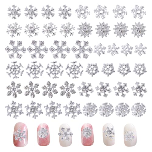 CHGCRAFT 48 Stück 3D Nagel Charms In Silber Mit Schneeflocke Hohle Dekorative Nagel Accessoires Aus Legierung Mit Strasssteinen Weihnachtliche Schneeflocken Nagelkunst Charms Für Selbstgemachte von CHGCRAFT