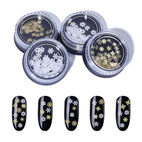 CHGCRAFT 4Boxs Metall Nail Art Glitter Flakes Dekorationen 3D Schneeflocken Thema Nagel Nail Art Glitter Dekoratives Set Zubehör DIY Zubehör Für Liebhaber von Handgefertigten Nägeln Silber Und Gold von CHGCRAFT