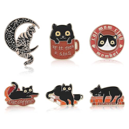 CHGCRAFT 6 Stück 6 Stile Katze Kaffee Emaille Pins Legierung Wort Anstecknadeln Broschen Für Rucksack Kleidung Dekorationen Party Jubiläum Zubehör Geschenke, Gemischte Farbe von CHGCRAFT