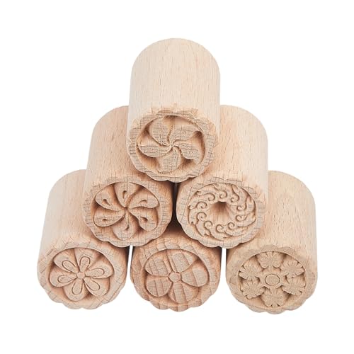 CHGCRAFT 6 Stück Set Tonstempel für Blumen-Keramik Säule Holzstempel für Ton handgeschnitzte Stempel Keramik Druckblöcke mit gemischten Mustern von CHGCRAFT