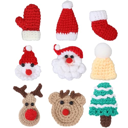 CHGCRAFT 9 Stück Mini Weihnachten gestrickt Zubehör Santa Handschuhe Hut Socken Elch gestrickt Zubehör Ornamente für Handwerk Kunstprojekte und Dekoration Schmuck machen DIY von CHGCRAFT