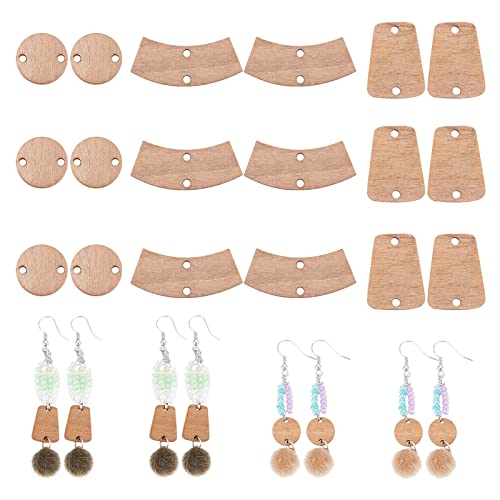 CHGCRAFT 90 Stück 3 Stile Holz Blanko-Verbinder Charms flach rund Holz Rohlinge Trapez Holz Stud Connector Charms für Ohrring Halskette Schmuck Herstellung, Kamellänge 12 mm bis 17 mm von CHGCRAFT