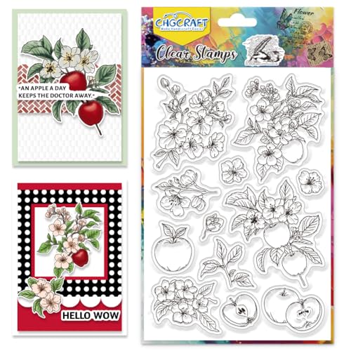 CHGCRAFT Apfel Transparent Briefmarken Apfel Blumen Briefmarken Kunsthandwerk Transparent Silikon Briefmarken Karten Silikon Briefmarken Clipbook Foto-Album Tagebuch Dekoration DIY Handwerk von CHGCRAFT