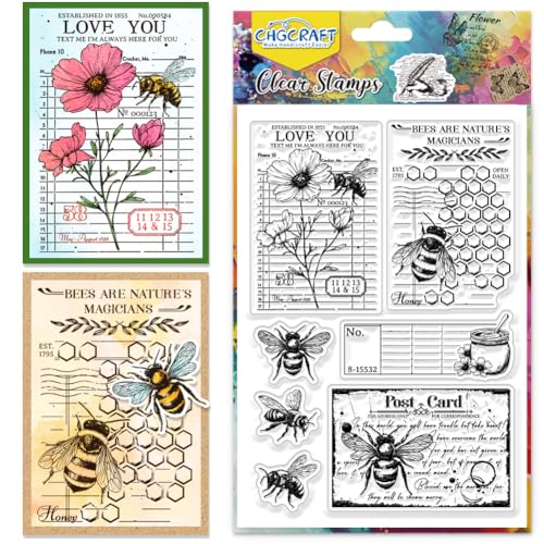 CHGCRAFT Bienen Clear Stamps Blumen Transparent Stamps Silikon Clear Stamp Dichtungen für DIY Scrapbooking Fotoalbum Dekoration, 4,3x6,3 Zoll von CHGCRAFT