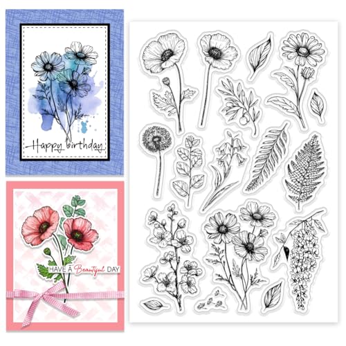 CHGCRAFT Blumen Blätter Pflanzen Clear Stamp benutzerdefinierte Silikon Clear Stamps für DIY Scrapbooking Fotoalbum dekorative Karten machen, Blume, 6,3x 4,33x 0,12 Zoll von CHGCRAFT