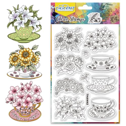 CHGCRAFT Blumen Silikon Stempel Rose Transparent Silikon Stempel für Karte machen Sonnenblume Silikon Clear Stamp Dichtungen für Karten Stempel machen DIY Scrapbooking Foto Journal Album von CHGCRAFT