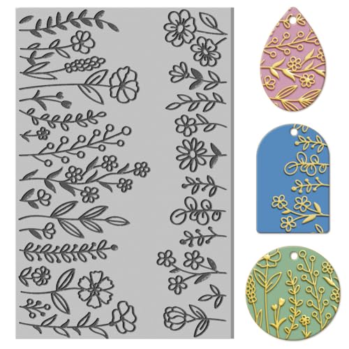 CHGCRAFT Blumen-Ton-Texturmatte, Ton, Pflanzenmodellierung, Musterblock, Texturblätter für Modelliermasse, Ohrringe, Schmuck, 10,2 x 6,6 cm von CHGCRAFT