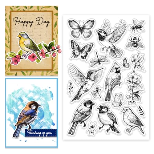 CHGCRAFT Blumen Vögel Insekten klar Stempel benutzerdefinierte Silikon klar Stempel für DIY Scrapbooking Fotoalbum dekorative Karten machen, Vogel, 6,3x 4,33x 0,12 Zoll von CHGCRAFT