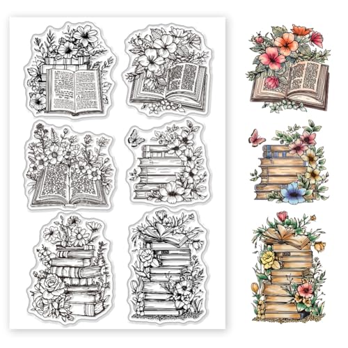 CHGCRAFT Buchblumen Silikonstempel Klarstempel Silikon Stempel Buchmuster Für DIY-Scrapbooking Fotoalbum Dekorative Karten Stempel Zum Basteln von Urlaubskarten, Albumbasteln von CHGCRAFT