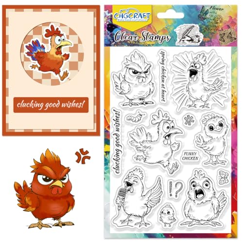 CHGCRAFT Cartoon Huhn Clear Stamps Lustige Tier Transparent Stamps Brief Silikon Clear Stamp Dichtungen für DIY Scrapbooking Fotoalbum Dekoration, 4,3x6,3 Zoll von CHGCRAFT