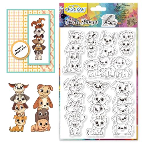 CHGCRAFT Cartoon gestapelt Welpen klar Briefmarken Hund Silikon transparent Stempel Welpen Muster klar Stempel Dichtungen für DIY Scrapbooking, 4,3x6,3zoll von CHGCRAFT