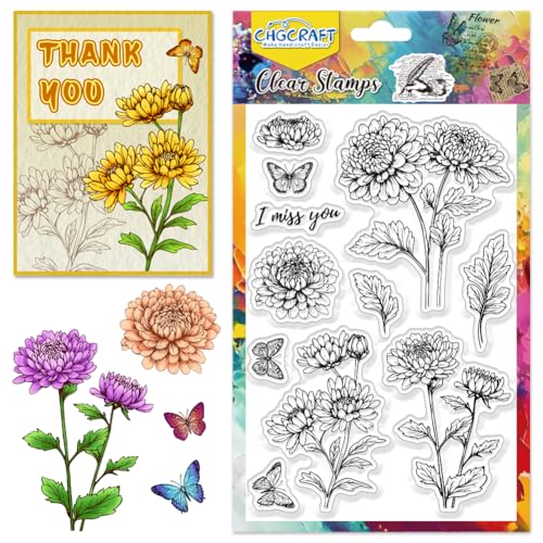 CHGCRAFT Chrysantheme Clear Stamps Realistische Pflanze Transparente Silikonstempel für Kartenherstellung Silikon Clear Stamp Siegel für Karten Stempel machen DIY Scrapbooking Foto Journal Album von CHGCRAFT