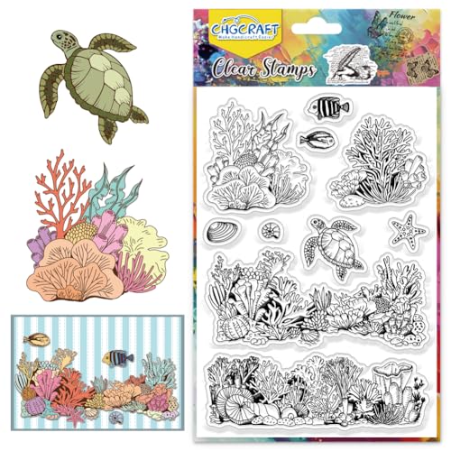 CHGCRAFT Coral Clear Stamps Muschel Fisch Schildkröten Transparente Stempel Silikon Clear Stamp Siegel für Karten machen DIY Scrapbooking Journaling Foto Dekoration von CHGCRAFT