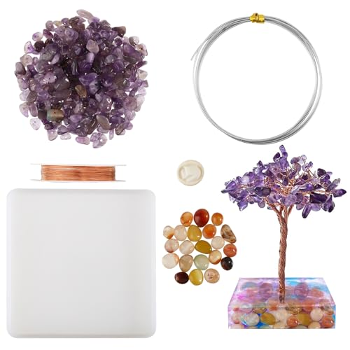 CHGCRAFT DIY Edelstein Baum Dekoration Making Kit (Harz nicht enthalten) handgemachte Edelstein Baum Geld Baum Bonsai einschließlich Amethyst Perle Stränge natürliche Achat Perle Kupferdraht von CHGCRAFT