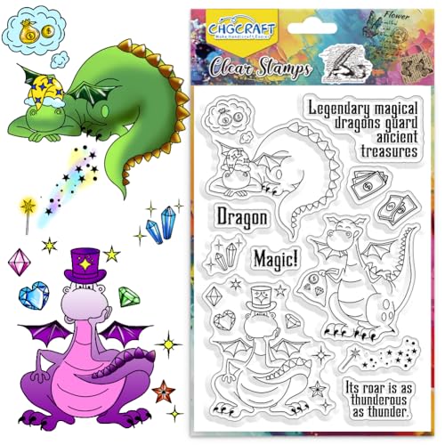 CHGCRAFT Dragon Clear Stamps Cartoon Magic Dragon Silikon Transparente Stempel Silikonstempel Siegel für DIY Scrapbooking Journaling Fotoalbum Dekorative Kartenherstellung von CHGCRAFT