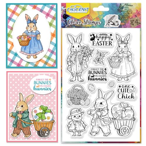 CHGCRAFT Fröhliche Ostern Klare Briefmarken Hase Huhn Transparente Silikonstempel Osterei Klare Silikon Stempel Siegel für Karten Briefmarken DIY Scrapbooking Foto Journal Album von CHGCRAFT