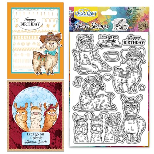 CHGCRAFT Funny Alpaca Clear Stamp Silikon Clear Stamps Transparent Handicraft Stamps für DIY Scrapbooking Fotoalbum dekorative Karten machen, Alpaka, 6.3x4.3 Zoll von CHGCRAFT