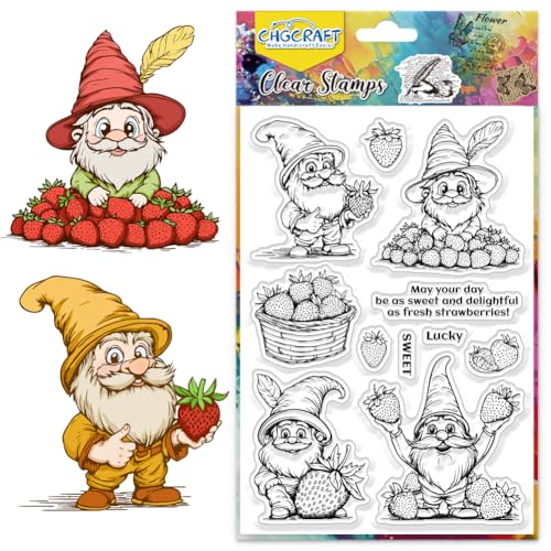 CHGCRAFT Gnome Transparent Siegel Strawberry Silikon Stempel für die Handfertigung von Gnome Clear Stamp für DIY-Clipboard-Karten für die Herstellung von Fotoalbum Postkartendekorationen von CHGCRAFT