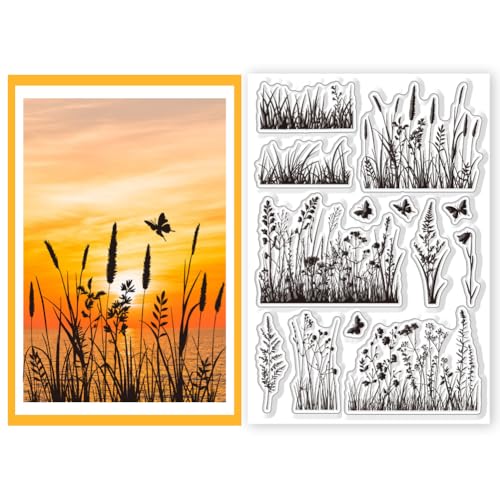 CHGCRAFT Grass Clear Stamps Schmetterling Silikonstempel Zum Basteln Transparente Silikonstempel Siegel Für DIY Basteln Scrapbooking Dekoration Kartenherstellung Fotoalbum Postkarte von CHGCRAFT