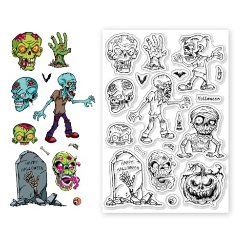 CHGCRAFT Halloween Silikonstempel Zombies Hintergrund Klare Stempel Comic Wind Halloween Transparenter Silikonstempel Kartenherstellung Dekoration DIY Scrapbooking von CHGCRAFT