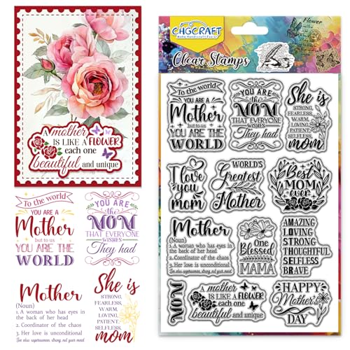 CHGCRAFT Happy Mother's Day Clear Stamp Silikon Clear Stamps Transparent Handicraft Stamps für DIY Scrapbooking Fotoalbum dekorative Karten machen, Wort, 6,3x4,3 Zoll von CHGCRAFT