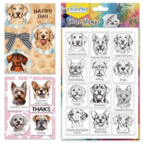 CHGCRAFT Hunde Clear Stamps Welpe Transparent Stamps Silikon Clear Stamp Dichtungen für DIY Scrapbooking Fotoalbum Dekoration, 4,3x6,3 Zoll von CHGCRAFT